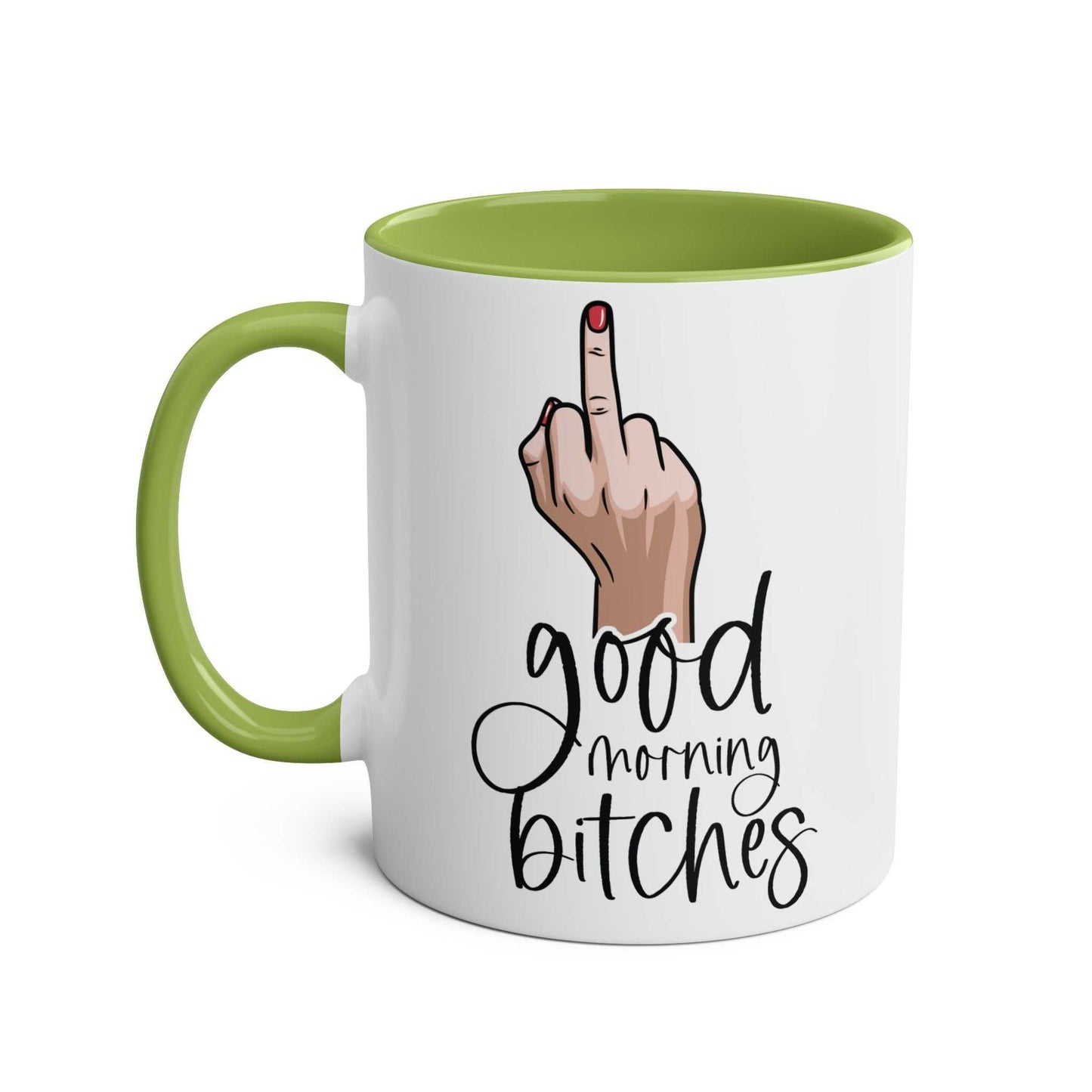 Cheeky Rude Ceramic Two Tone Mug with playful design, green handle and interior, perfect for adding fun to your morning routine.