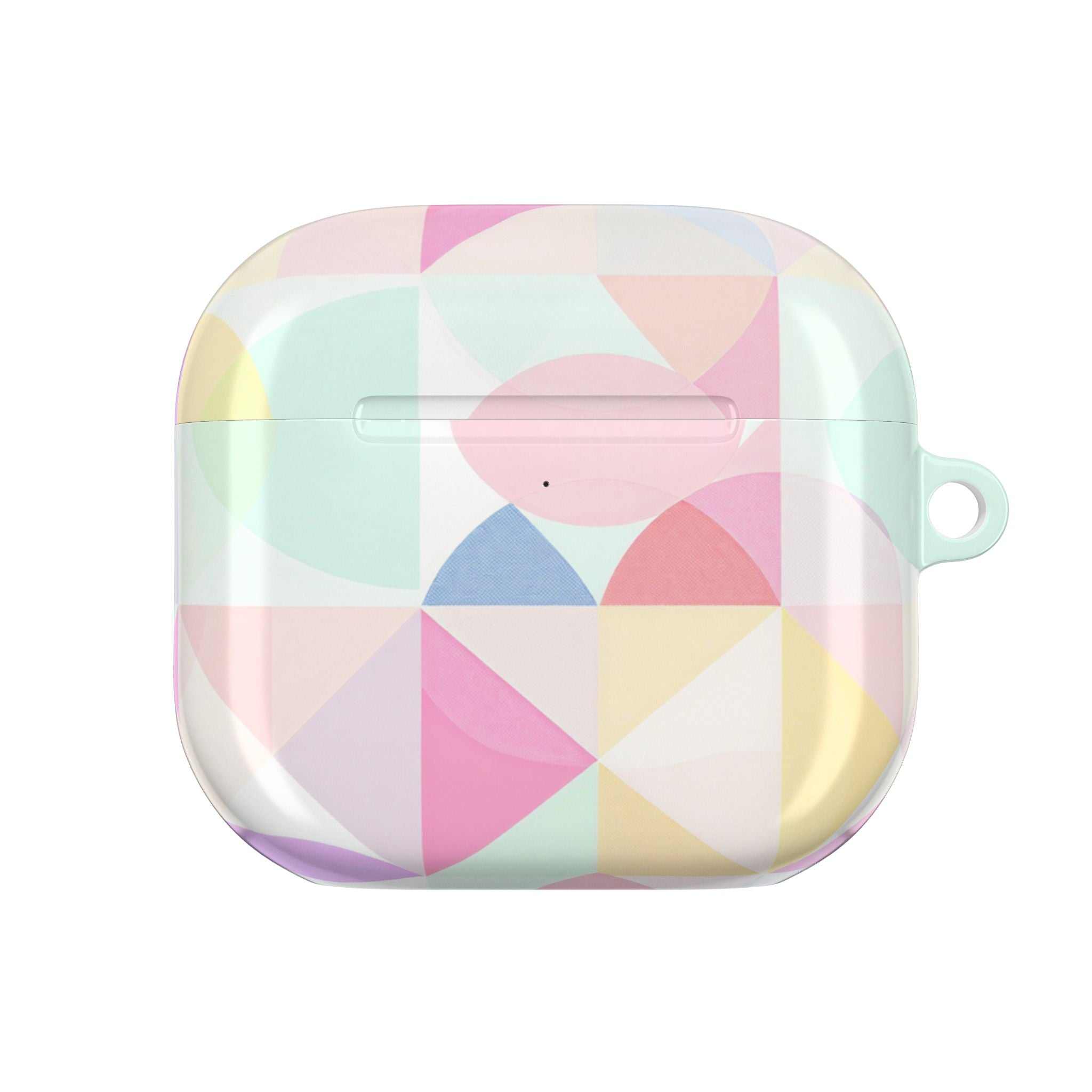 Pastel geometric print hard shell AirPods/Pro protective case with vibrant colors and glossy finish
