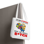 Funny Minion tote bag with cheeky design and durable spun polyester fabric