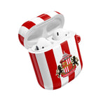 Sunderland FC AirPods protective case with red and white stripes and club crest, shock-resistant and wireless charging compatible