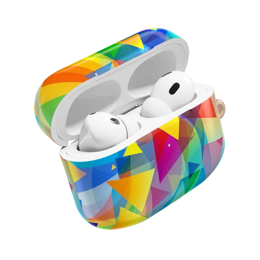 Vibrant geometric pride colorful protective hard shell AirPods case with glossy finish