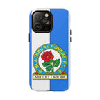 Blackburn Rovers MagSafe iPhone case with blue and white colors and club crest, dual layer protection, and MagSafe compatibility
