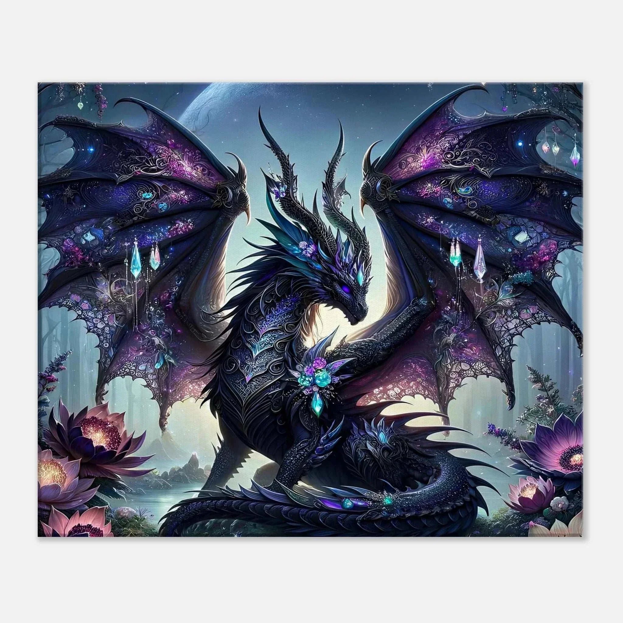 Black Gem Dragon wall canvas with mythical design and shimmering black gems.
