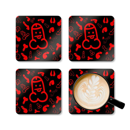 Red Willies Coaster Set with playful designs and high-gloss MDF top, perfect for adding fun to any gathering.