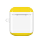 Yellow and white protective hard case for AirPods with shock-resistant design and wireless charging support