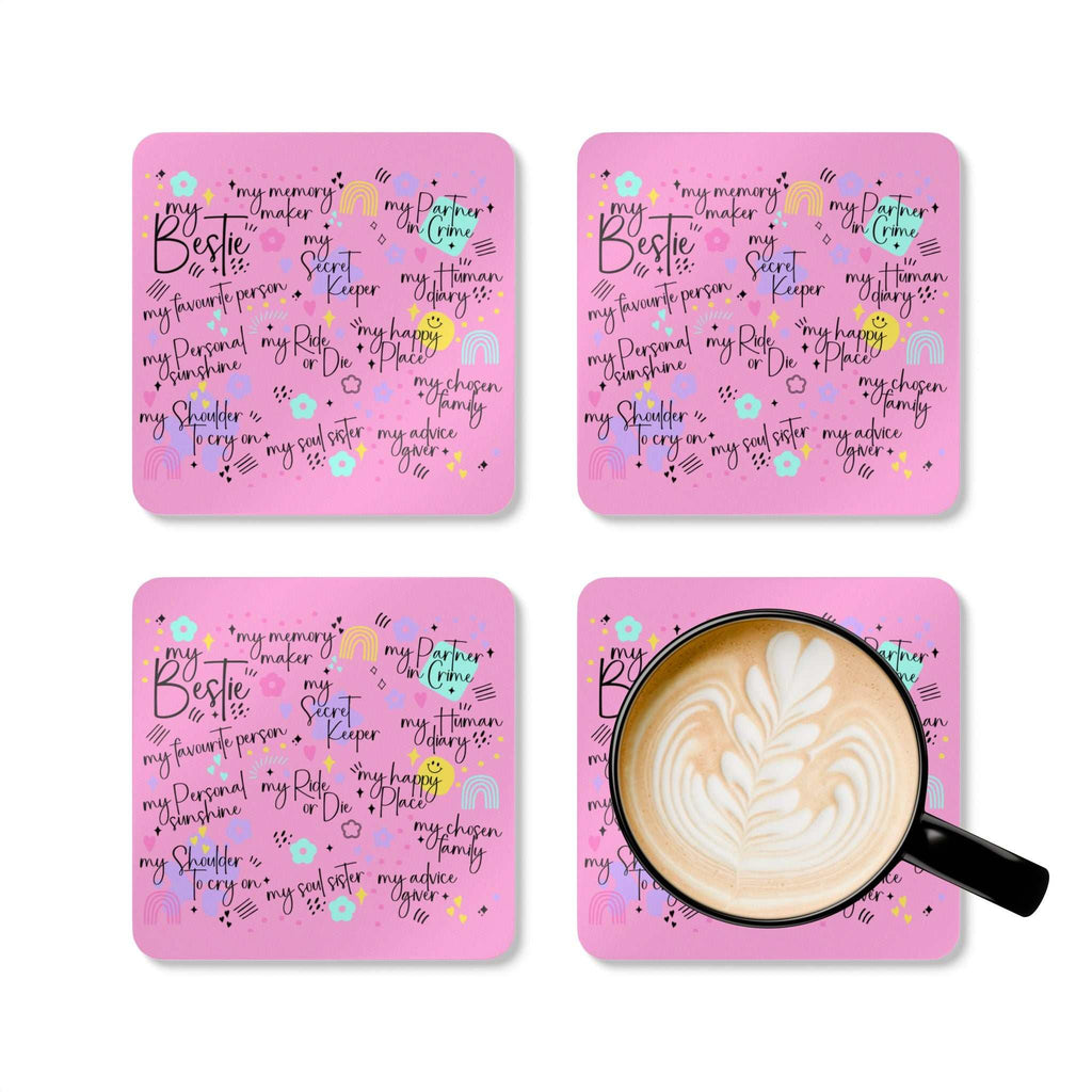 Pink coaster set featuring playful designs, perfect for adding fun to gatherings and home decor.
