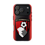 AFC Bournemouth MagSafe iPhone case with red and black design and club crest, durable dual-layer protection with MagSafe compatibility.