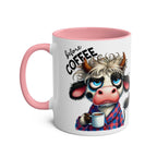 Fun Sarcastic Coffee Mug featuring a playful cartoon design with a humorous message, pink handle and interior, perfect for adding humor to your coffee routine.