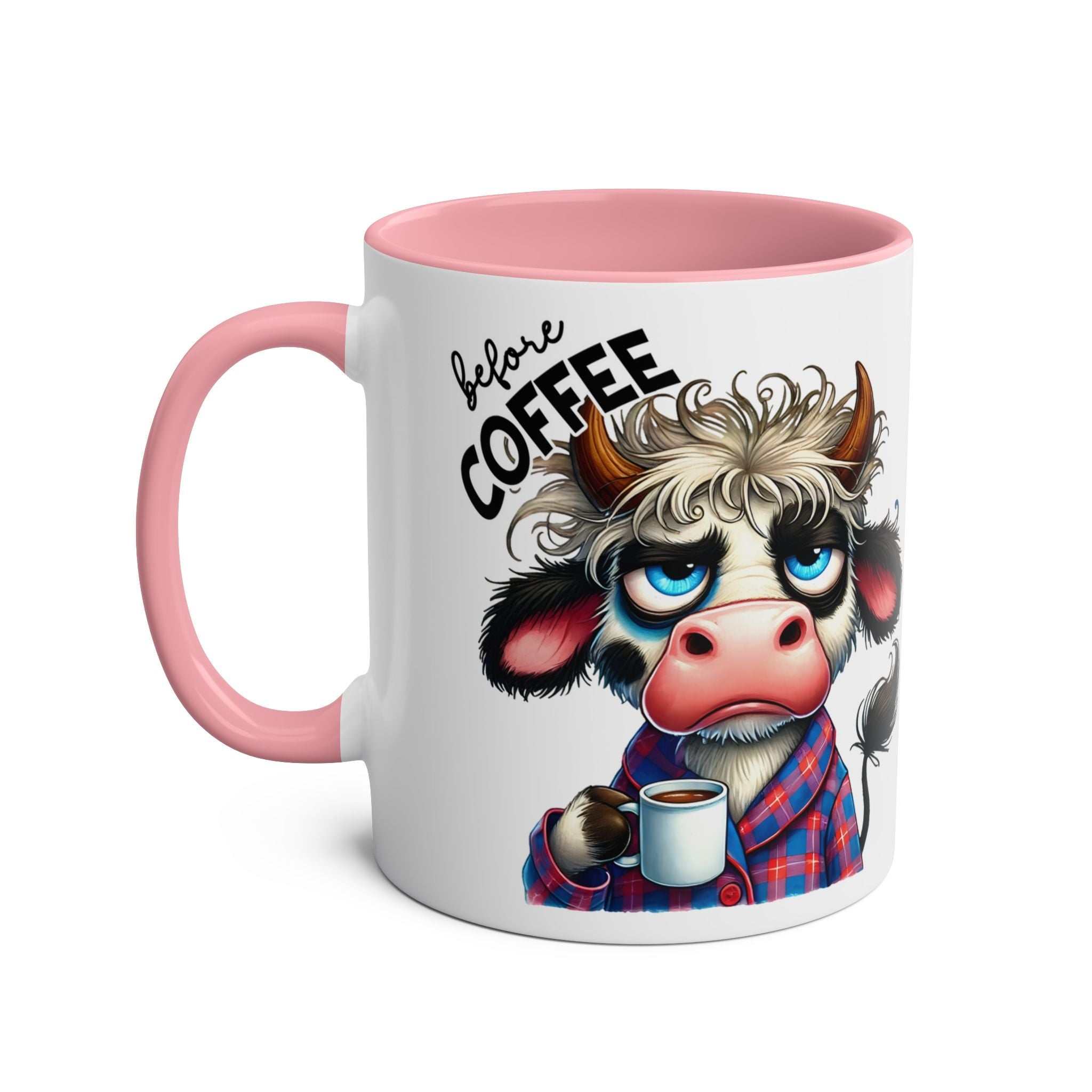 Fun Sarcastic Coffee Mug featuring a playful cartoon design with a humorous message, pink handle and interior, perfect for adding humor to your coffee routine.