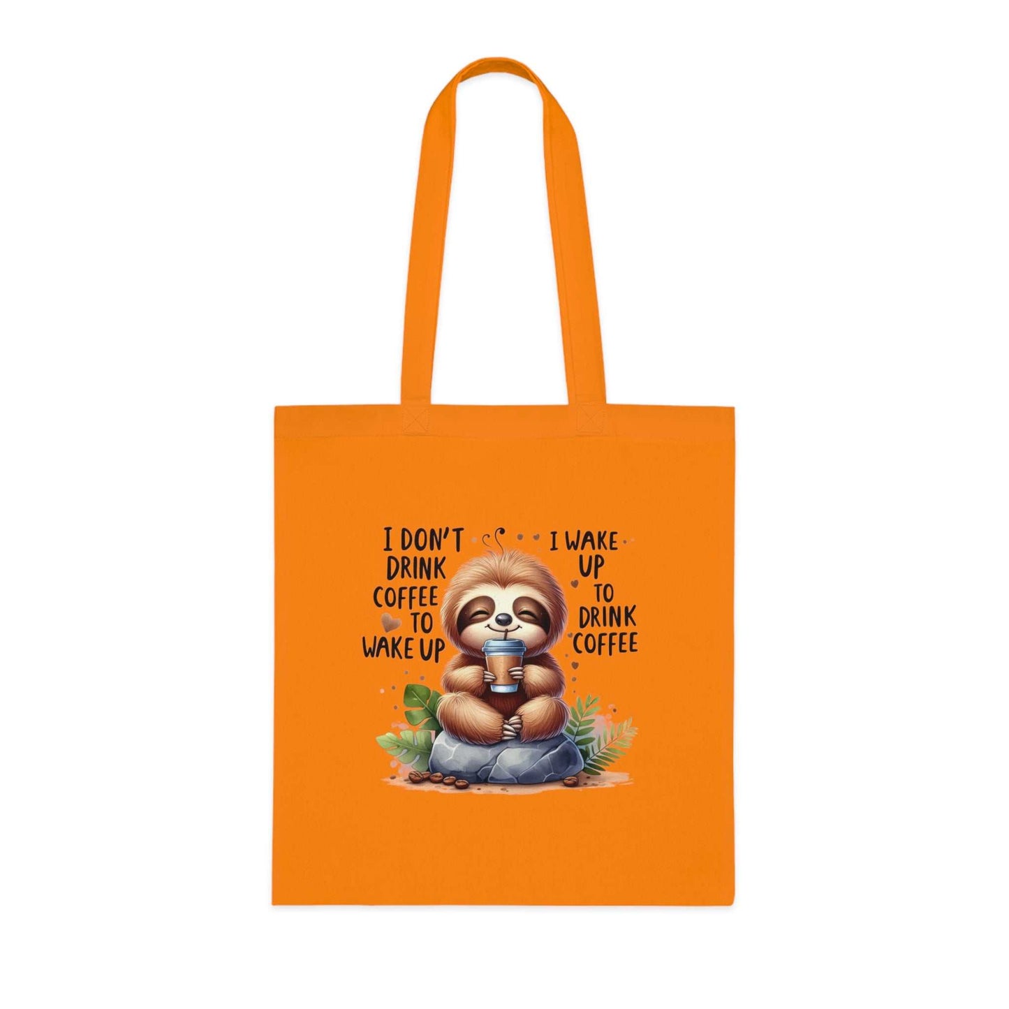 Cotton tote with cute sloth design, ideal for essentials; vibrant colors, durable 100% cotton fabric.