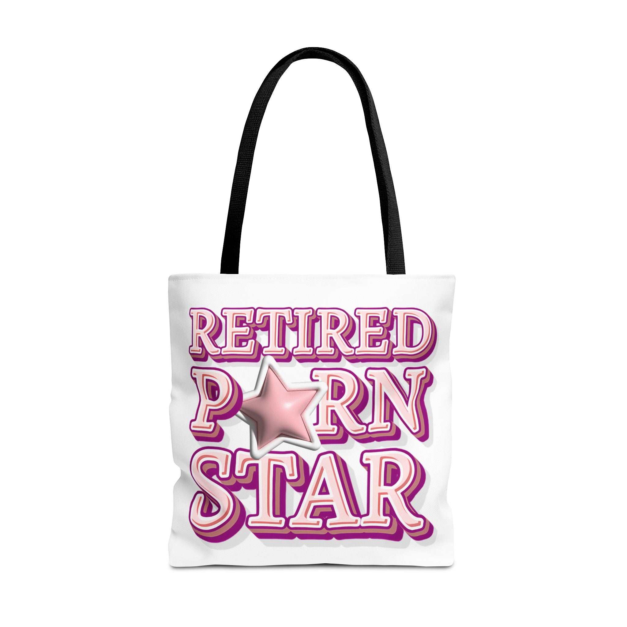 Cheeky Retired Porn Star Tote Bag with multiple sizes and handle colors, durable polyester, perfect for daily use and gifts