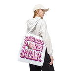 Cheeky Retired Porn Star Tote Bag with bold design, durable spun polyester, multiple sizes and handle colors, perfect for daily use