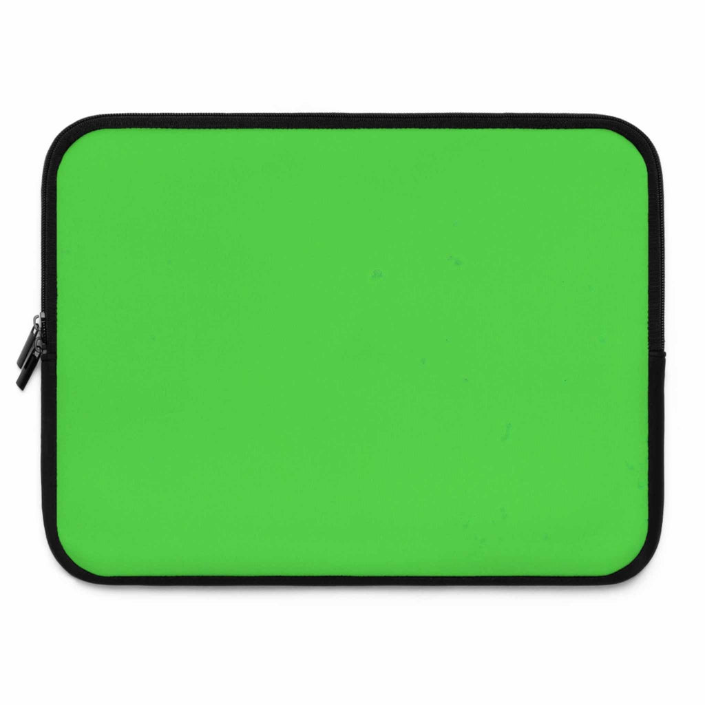 Lime green neoprene laptop sleeve with soft foam lining and dual zipper closure, lightweight and waterproof protective case for laptops.