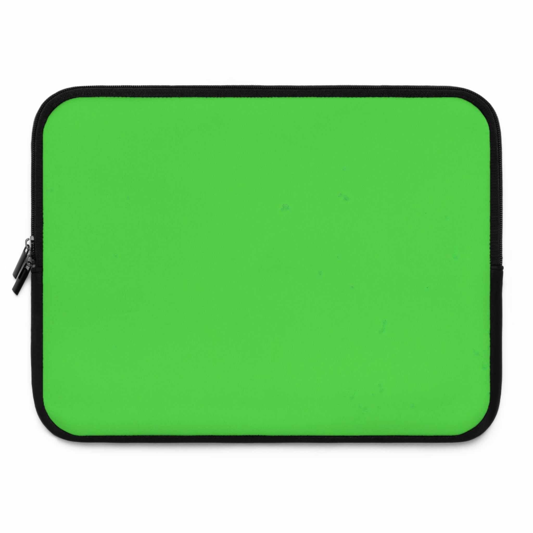 Lime green neoprene laptop sleeve with soft foam lining and dual zipper closure, lightweight and waterproof protective case for laptops.