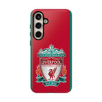 Liverpool FC Magnetic Samsung Galaxy case in red with shockproof dual-layer design and wireless charging compatibility