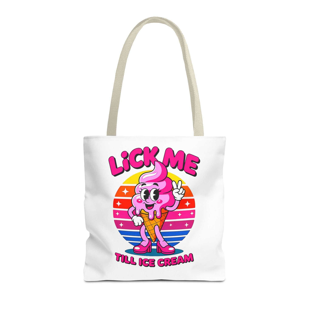 Cheeky Lick Me Till Ice Cream Tote Bag with fun print and durable polyester fabric