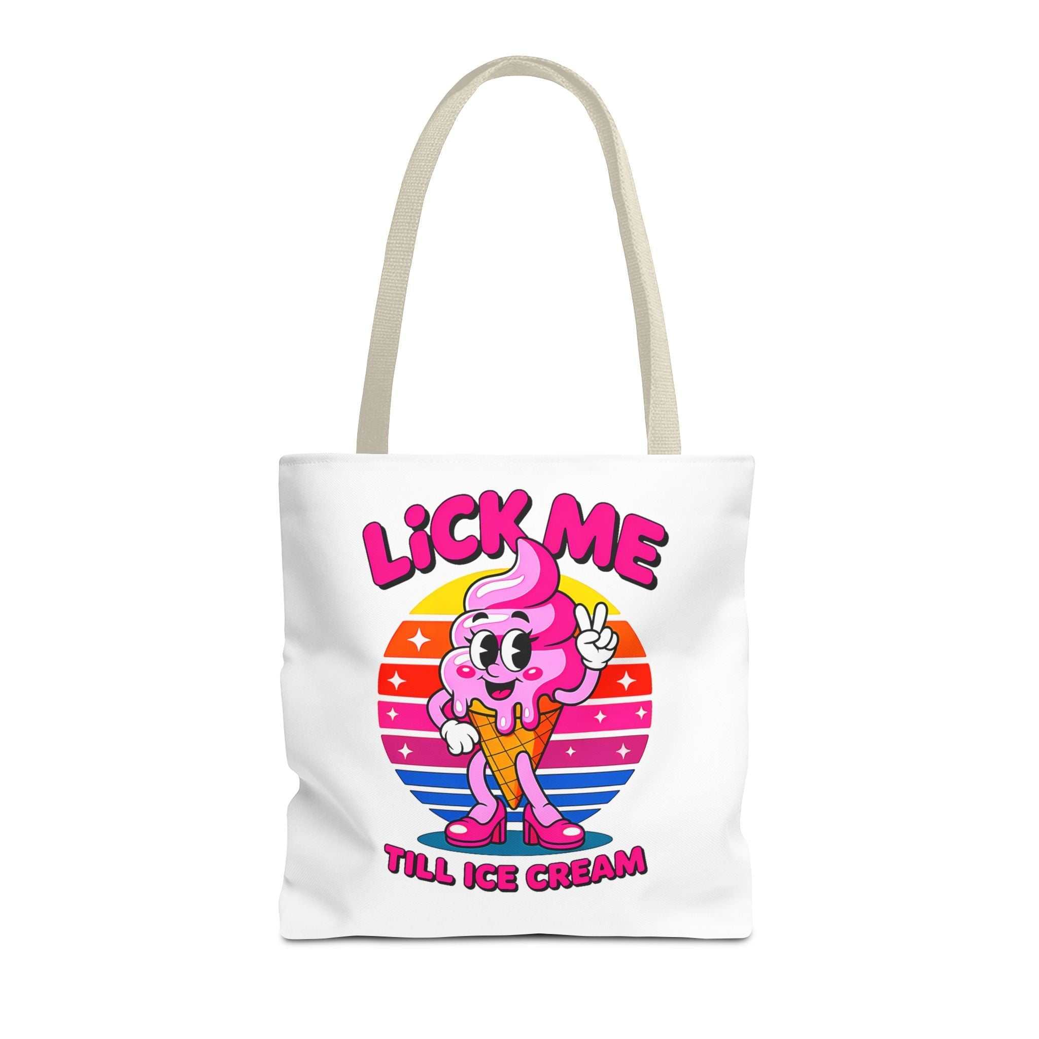Cheeky Lick Me Till Ice Cream Tote Bag with fun print and durable polyester fabric