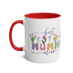 Mothers Day gift mug with "Best Mummy Ever" and floral design, red interior.
