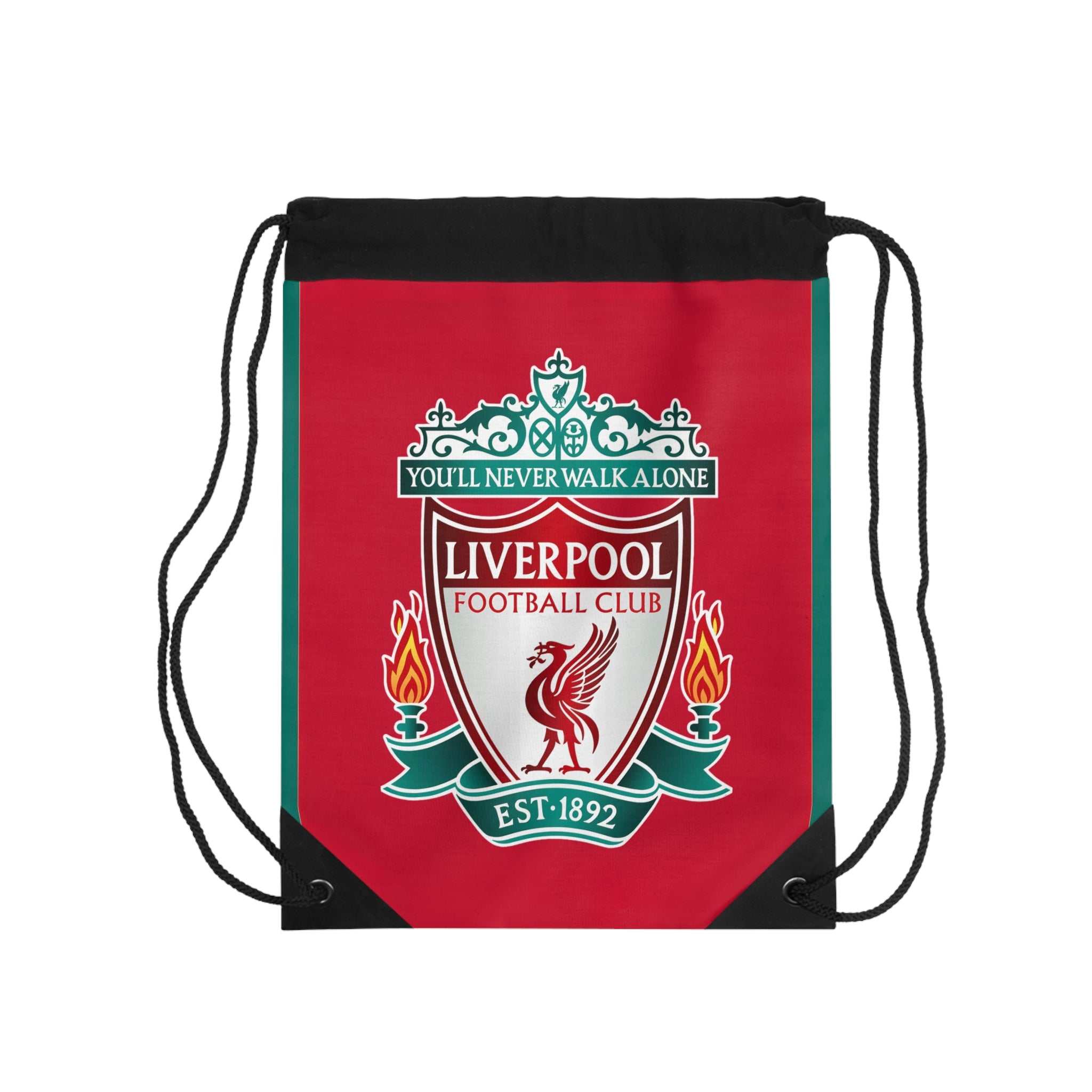 Red Liverpool FC drawstring bag with club crest, lightweight polyester and black drawstring closure