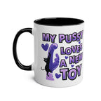 Cheeky Fun Coffee Mug with humorous text and black cat design, black handle and interior, glossy ceramic, 11oz capacity
