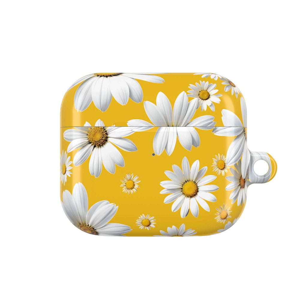 Yellow daisies AirPods protective case with vibrant hard shell and glossy finish