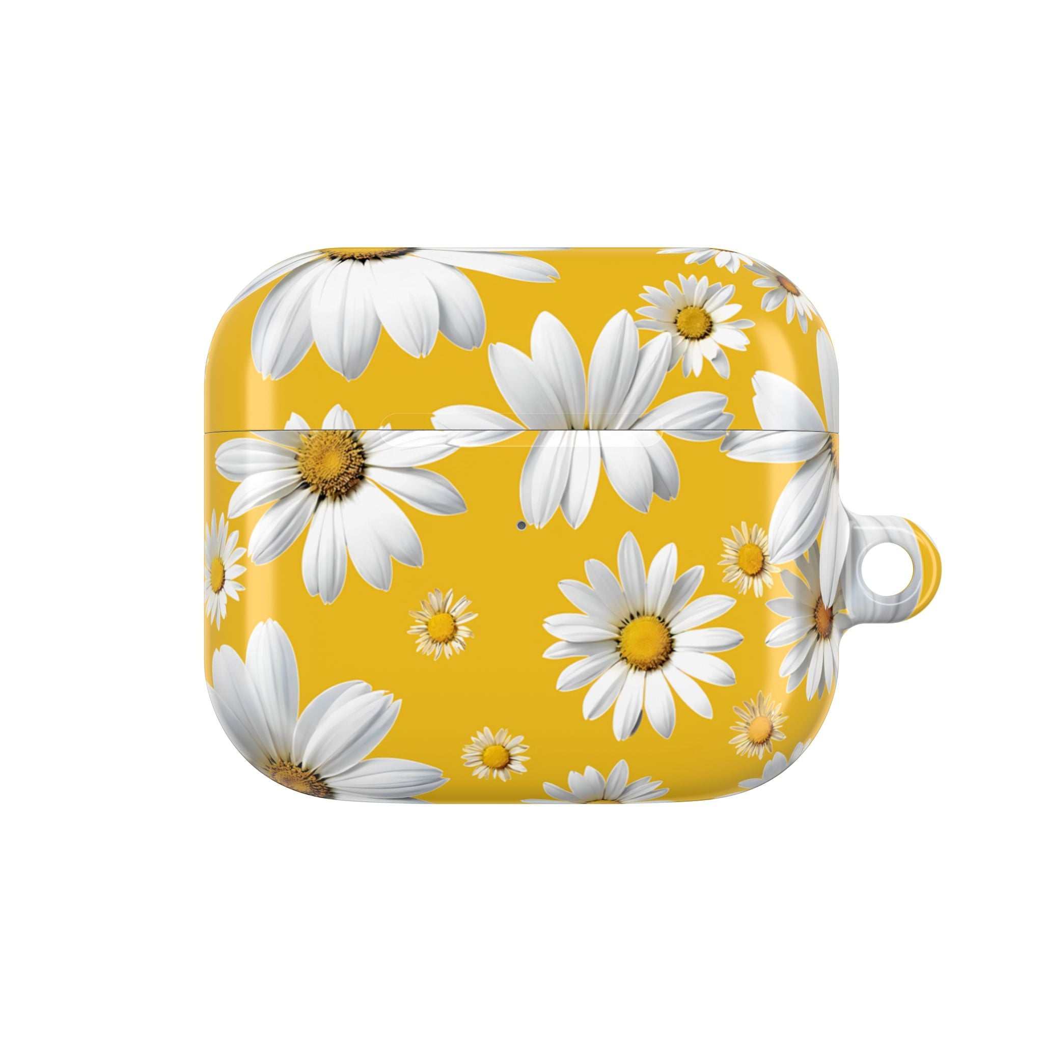 Yellow daisies AirPods protective case with vibrant hard shell and glossy finish