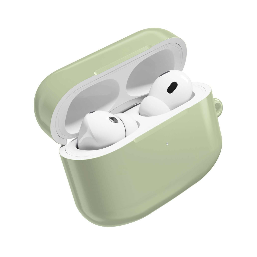 Sage green hard shell AirPods and AirPods Pro protective case with glossy finish and wireless charging compatibility