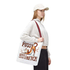 Fun stretching cat tote bag with cheeky design and colorful handles, durable polyester fabric, and multiple sizes for everyday use