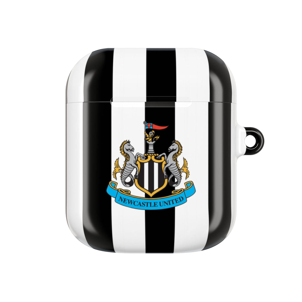 Newcastle Utd FC AirPods protective case with black and white stripes and club crest