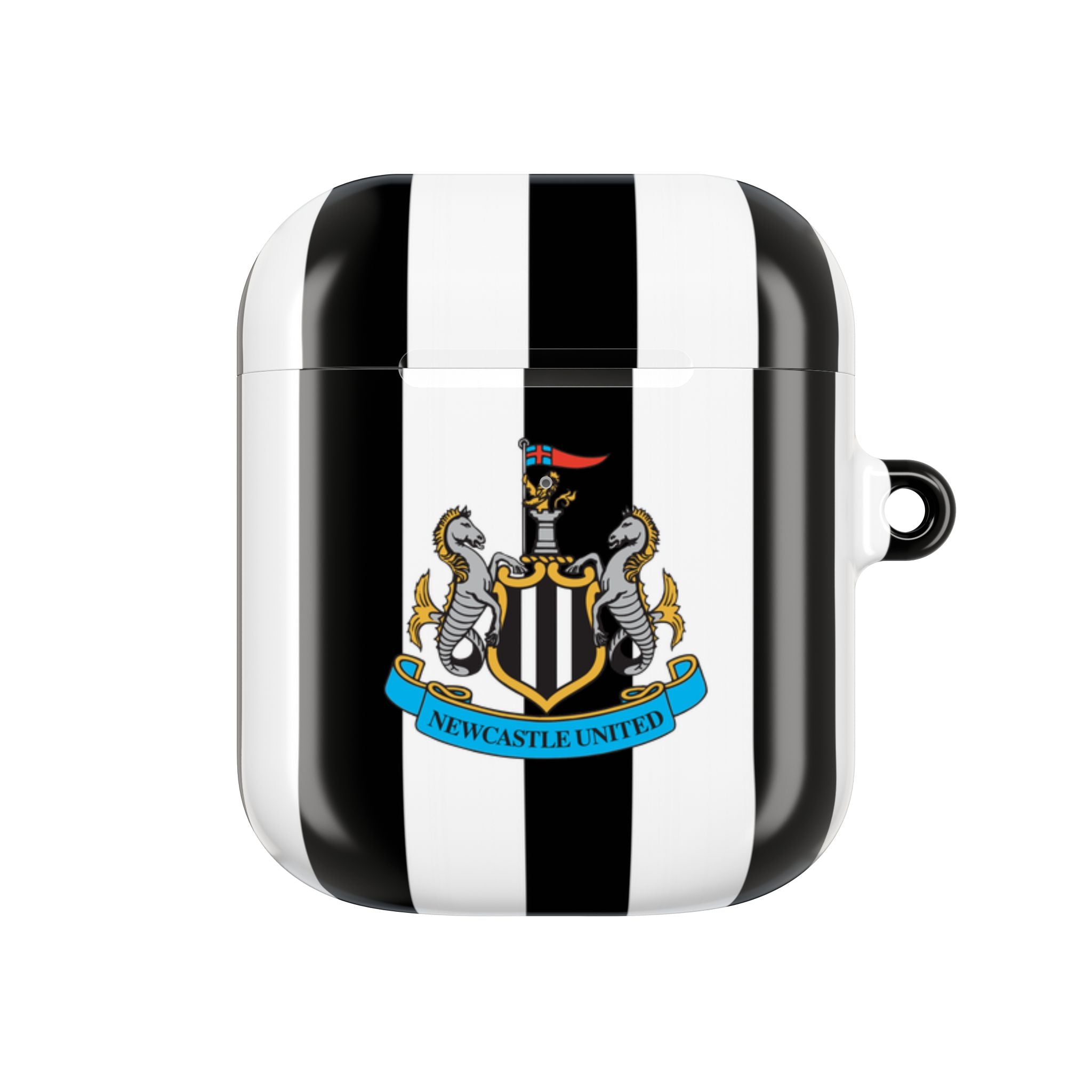 Newcastle Utd FC AirPods protective case with black and white stripes and club crest