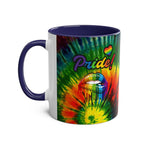 LGBTQ+ Pride mug with vibrant rainbow design and glossy finish.