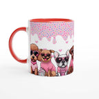 Cute puppy Valentine's Day mug with colorful design and red accents, perfect gift for dog lovers.