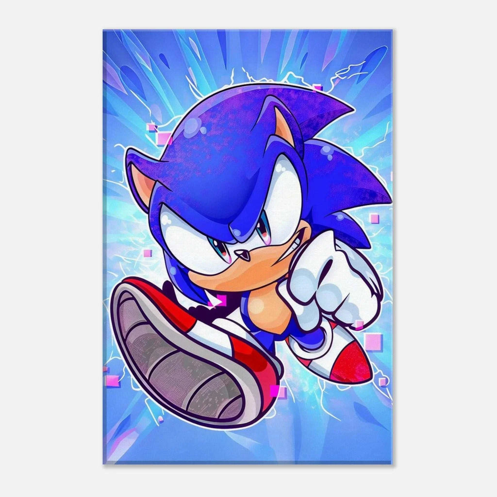 Vibrant Sonic Wall Canvas featuring Sonic the Hedgehog in dynamic pose with electric blue background.