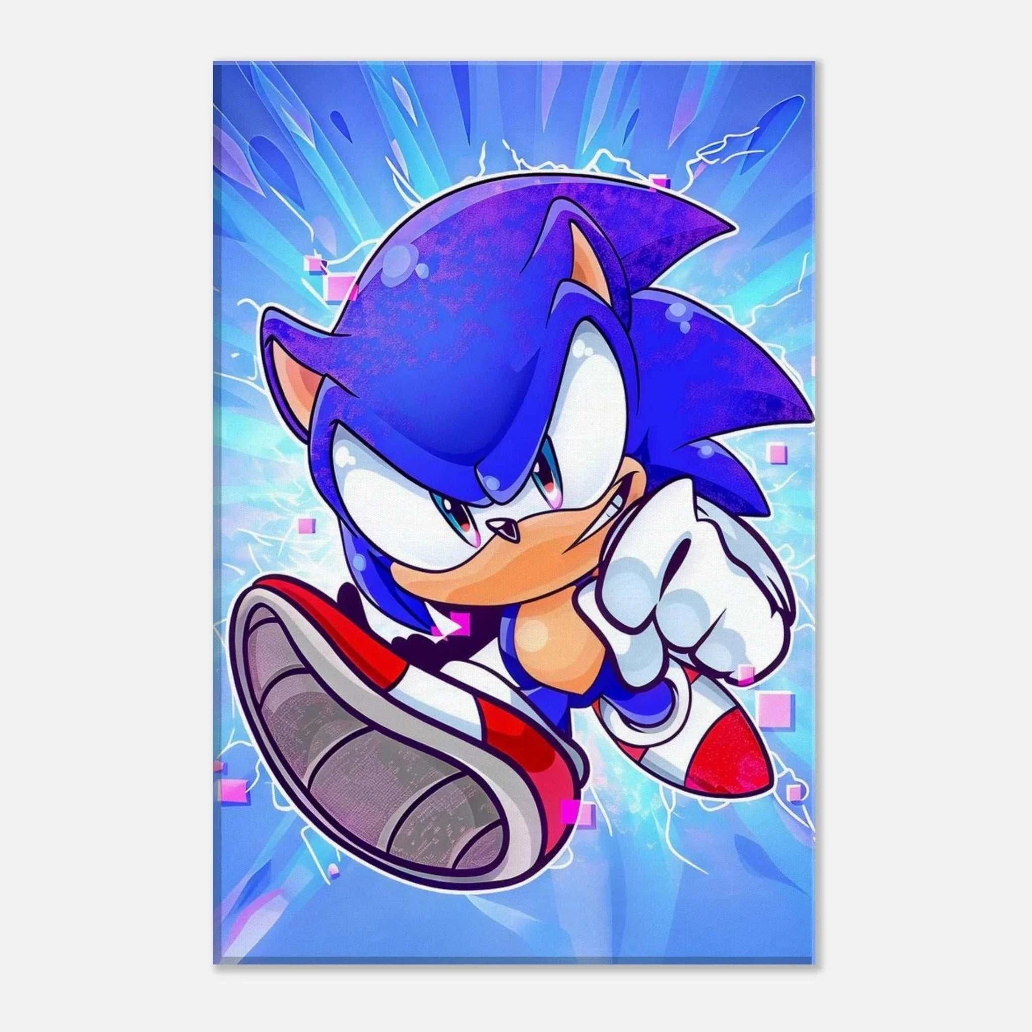 Vibrant Sonic Wall Canvas featuring Sonic the Hedgehog in dynamic pose with electric blue background.