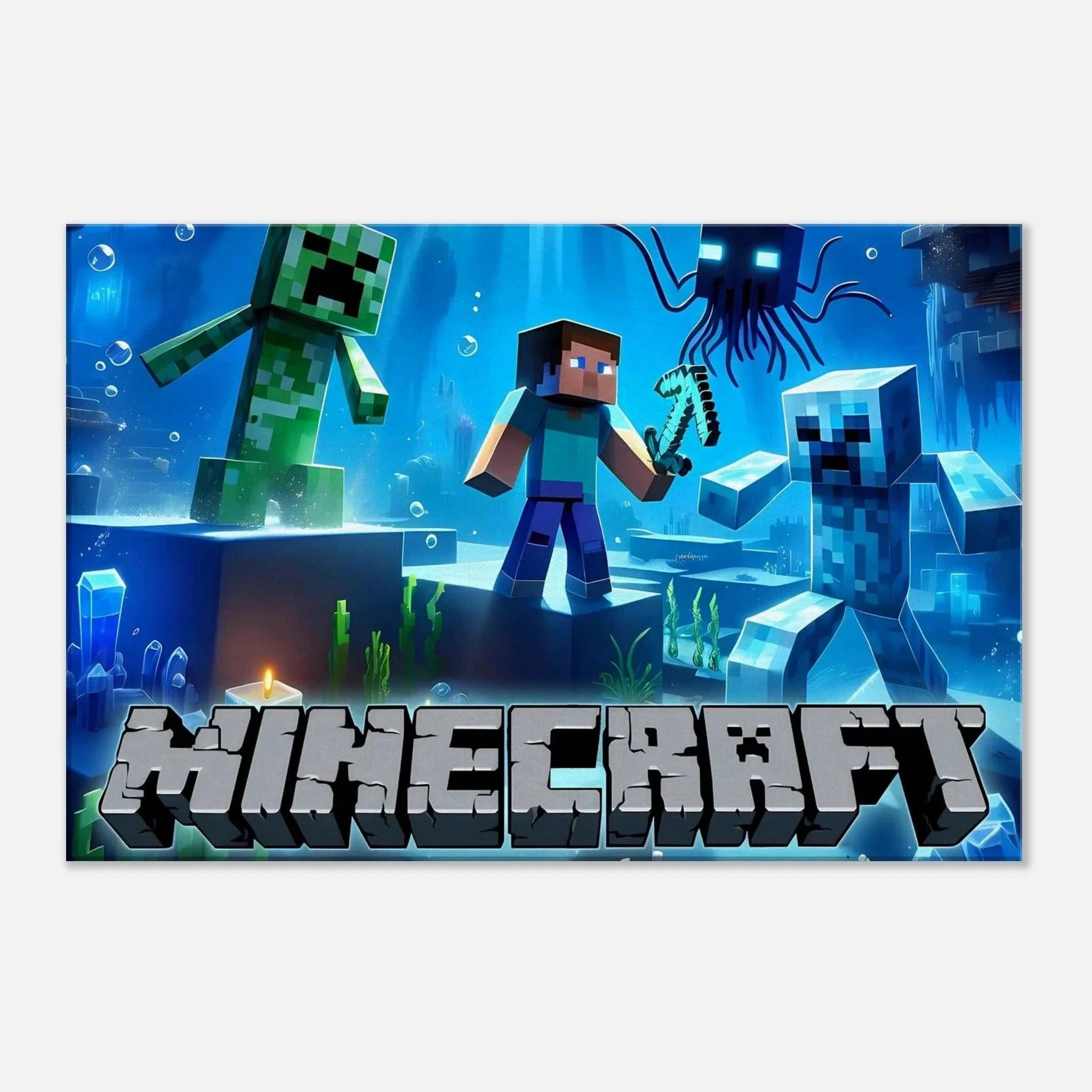Minecraft Wall Canvas featuring vibrant pixelated scenes from the game, perfect for fans and room decoration.