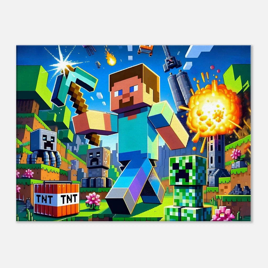 Vibrant Minecraft wall canvas depicting a pixelated adventure scene.