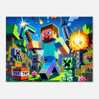 Vibrant Minecraft wall canvas depicting a pixelated adventure scene.