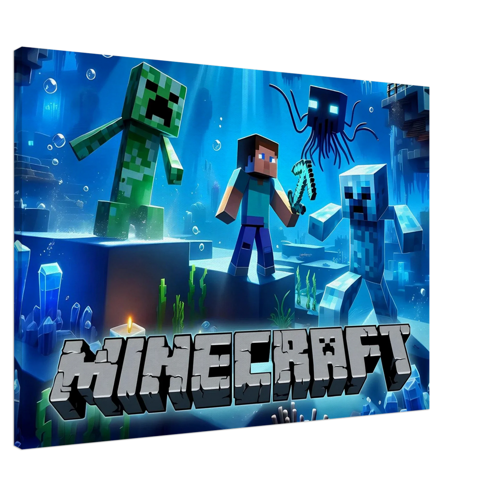 Minecraft Wall Canvas featuring vibrant pixelated scenes, ideal for fans, available in multiple sizes.