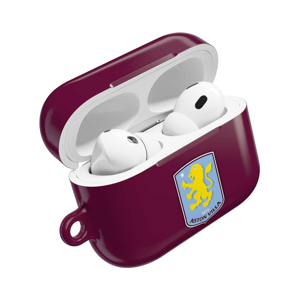 Aston Villa FC AirPods case in claret and blue with club logo, durable protective cover for AirPods and AirPods Pro