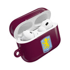 Aston Villa FC AirPods case in claret and blue with club logo, durable protective cover for AirPods and AirPods Pro