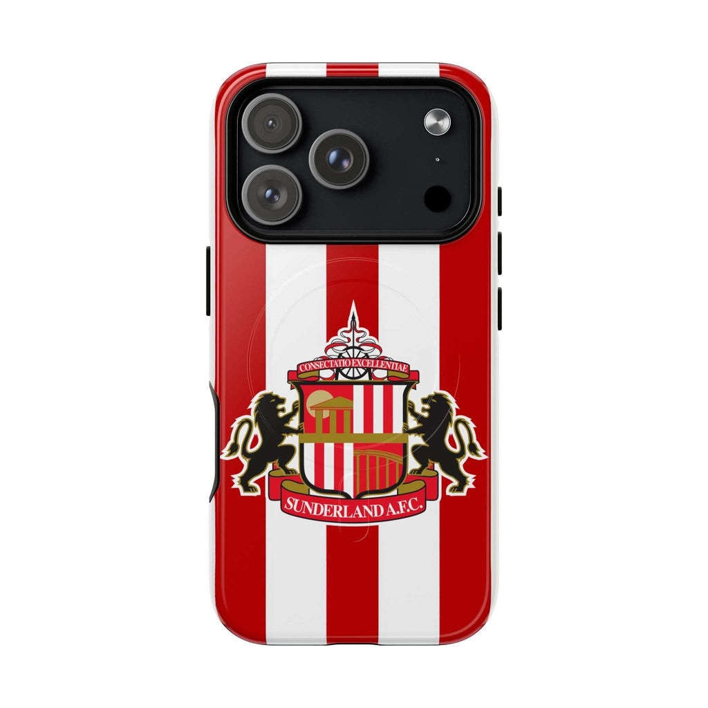 Sunderland FC MagSafe iPhone case with red and white stripes and club crest for fan protection