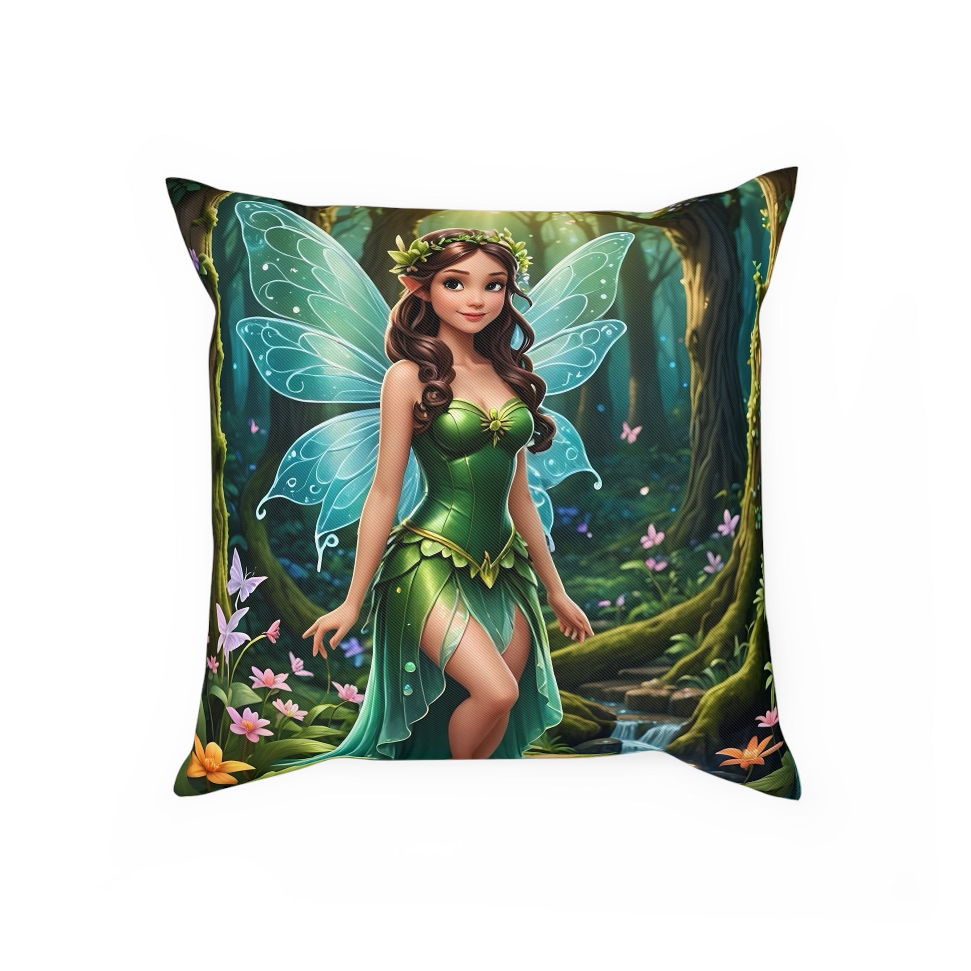 Beautiful Fairy Cotton Drill Square Cushion with enchanting fairy design and high-quality fabric.