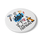 If Dad Cant Fix It ceramic coaster with tool graphics and playful text design on white surface with cork backing