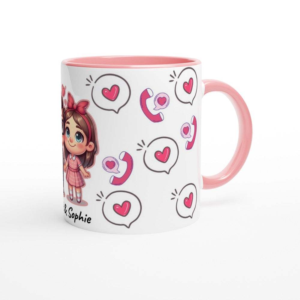 Cute personalized Valentines mug with pink accents, featuring custom design for affection.