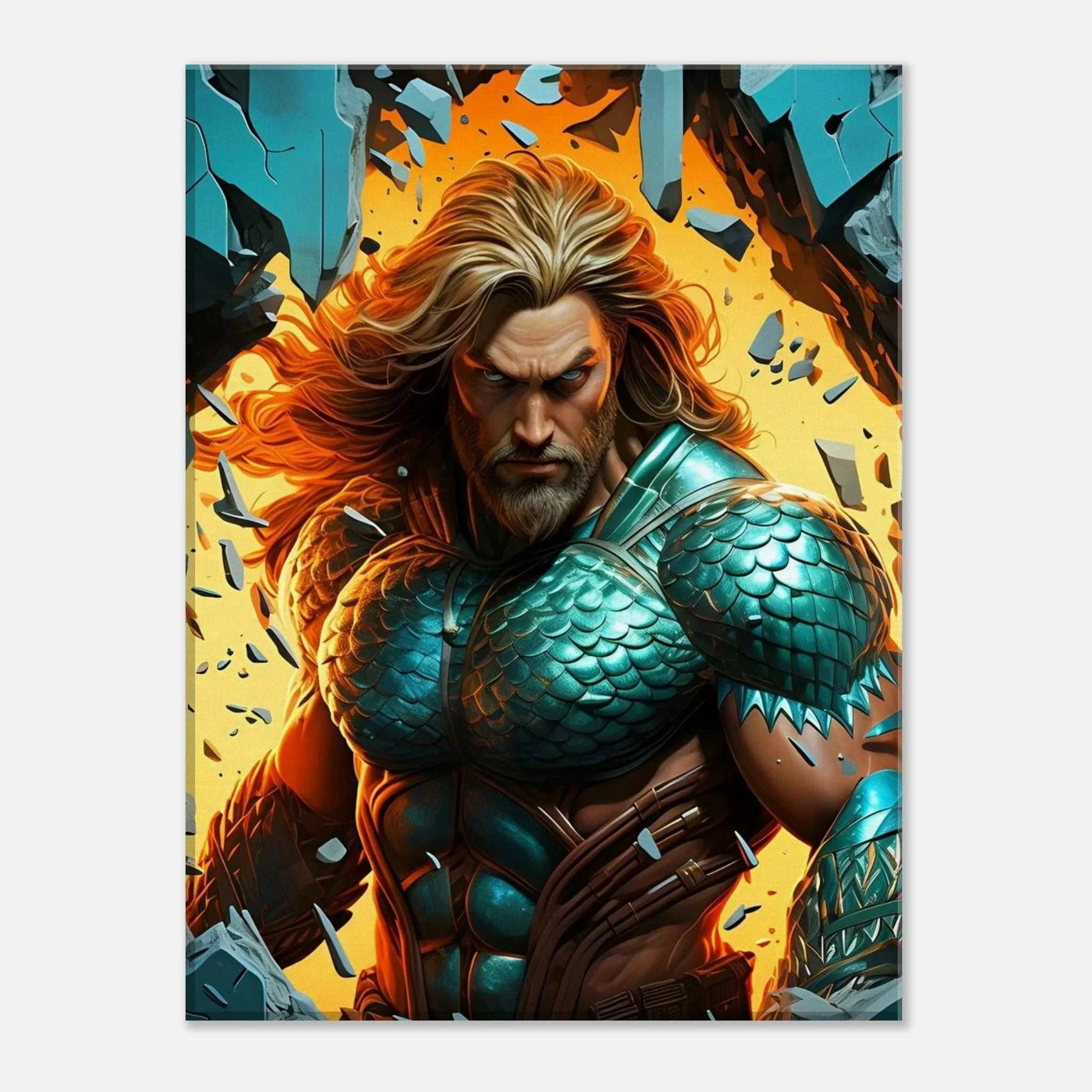 Aquaman wall canvas featuring vibrant artwork of the ocean hero, ideal for adventurous home decor.
