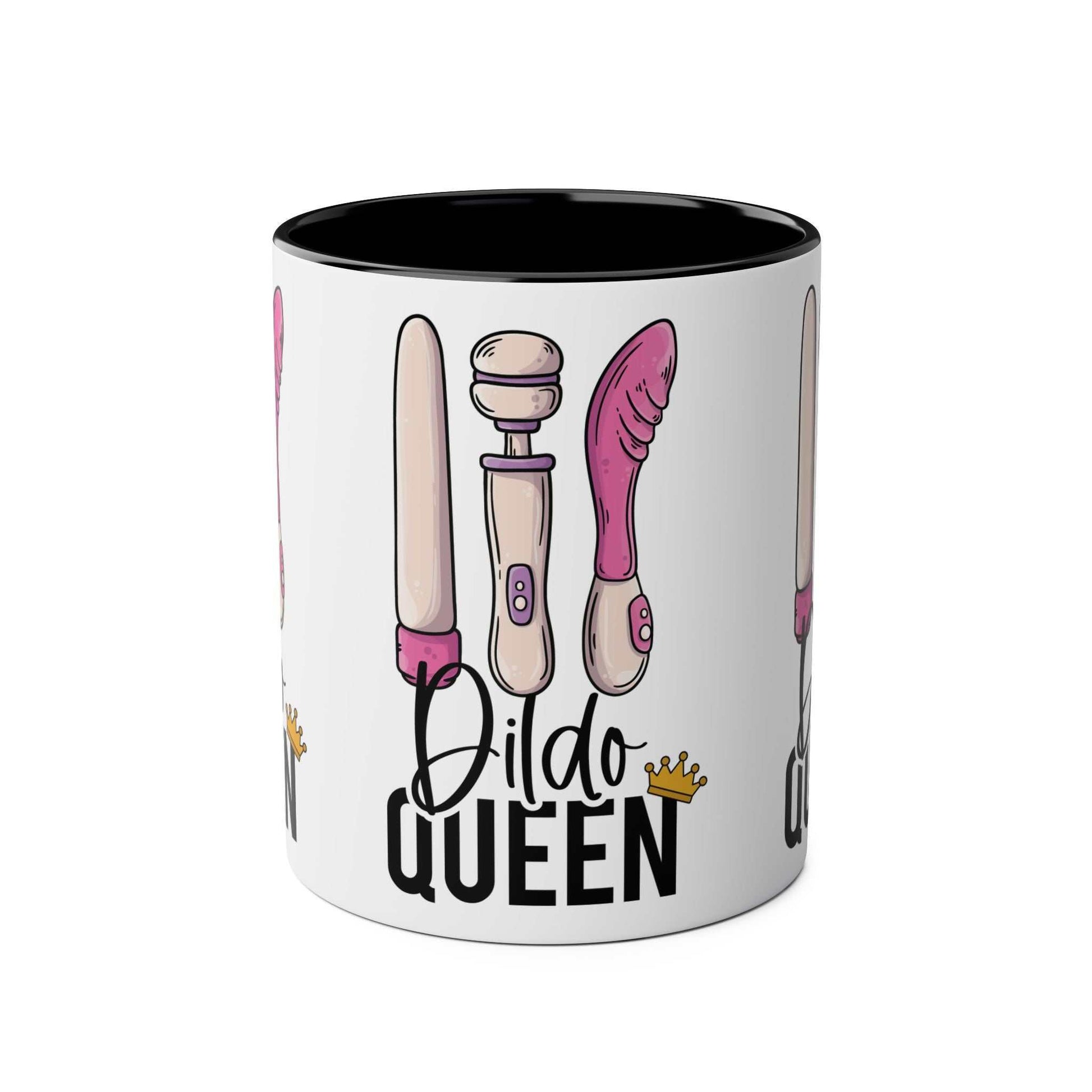 Cheeky Dildo Queen Coffee Mug with playful design, 11oz ceramic, glossy finish.