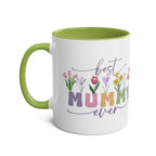 Best Mummy Ever Mother's Day mug with colorful floral design, green handle, and interior.