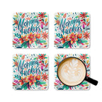 Colorful floral Morning Fuckers coaster set with a cheeky, fun design.