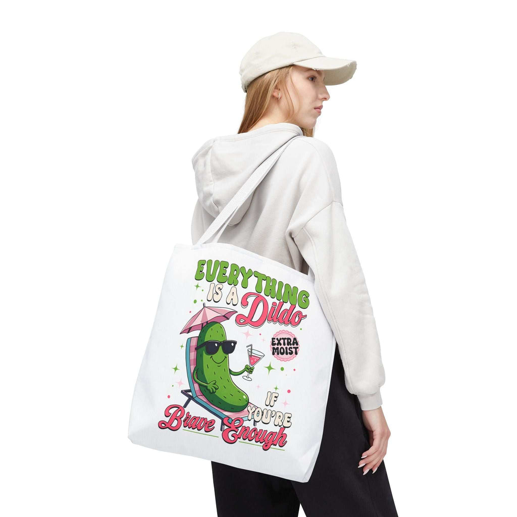 Cheeky Quote Pickle Tote Bag with fun printed design and colorful handles, durable and reusable tote for daily use