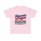 Menopause In Progress T-shirt with "Hot flashes loading" text and flame graphic, soft cotton fabric, designed for women embracing menopause with humor and confidence